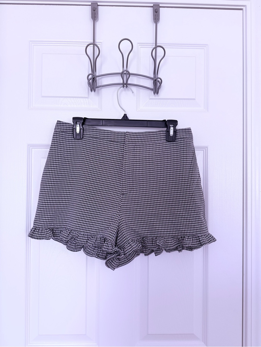 1. State Black & White Gingham Ruffle-Hem Skort Shorts